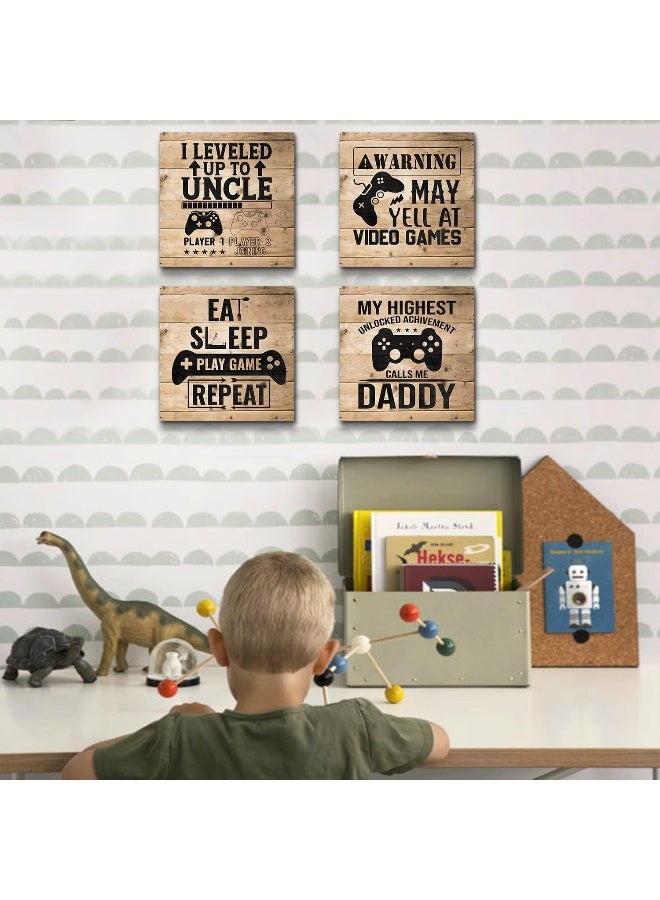sunfrower Kids Room Decorations Game Posters for Boys Room Gaming Canvas Wall Art Farmhouse Funny Signs Artwork Gamer Playroom Wall Decor Video Gamepad Picture Nursery Bedroom Painting Boy Gifts 12x12" 4Pcs - Image 3