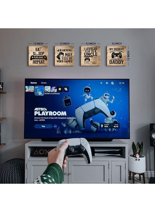 sunfrower Kids Room Decorations Game Posters for Boys Room Gaming Canvas Wall Art Farmhouse Funny Signs Artwork Gamer Playroom Wall Decor Video Gamepad Picture Nursery Bedroom Painting Boy Gifts 12x12" 4Pcs - Image 5