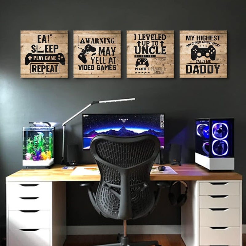 sunfrower Kids Room Decorations Game Posters for Boys Room Gaming Canvas Wall Art Farmhouse Funny Signs Artwork Gamer Playroom Wall Decor Video Gamepad Picture Nursery Bedroom Painting Boy Gifts 12x12" 4Pcs - Image 2
