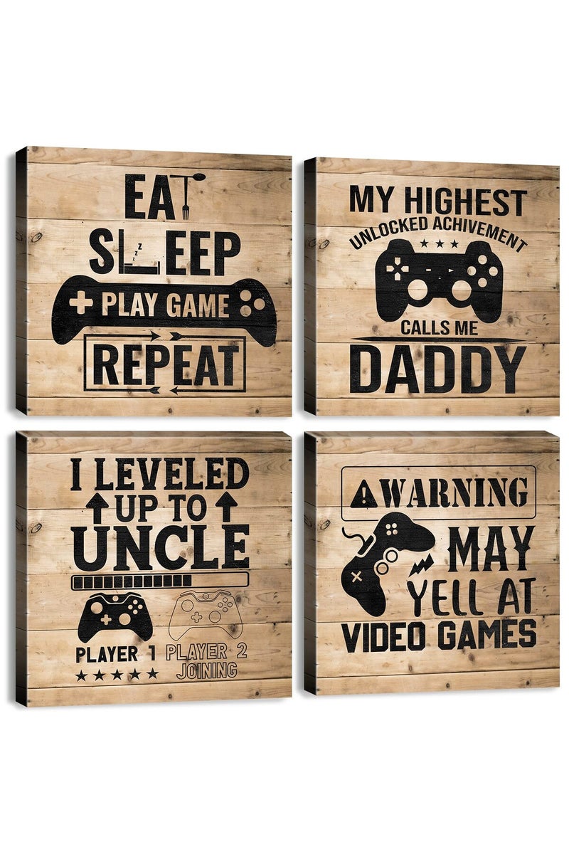 sunfrower Kids Room Decorations Game Posters for Boys Room Gaming Canvas Wall Art Farmhouse Funny Signs Artwork Gamer Playroom Wall Decor Video Gamepad Picture Nursery Bedroom Painting Boy Gifts 12x12" 4Pcs - Image 1