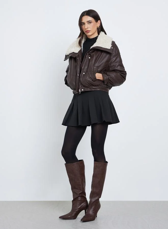 ستايلي جاكيت بومبر بقصة عادية مبطن بفرو صناعي