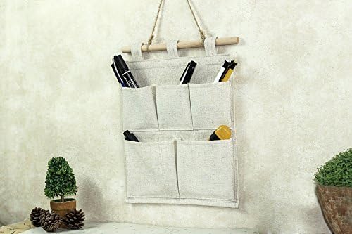 Co-link Linen/Cotton Fabric 5 Pockets Wall Door Closet Hanging Storage Bag Organizer,13.8" Wx 17.7" H (5 Pockets-Beige White) - Image 4