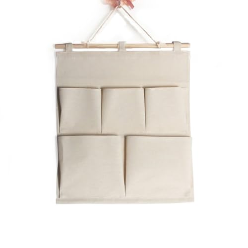 Co-link Linen/Cotton Fabric 5 Pockets Wall Door Closet Hanging Storage Bag Organizer,13.8" Wx 17.7" H (5 Pockets-Beige White) - Image 3