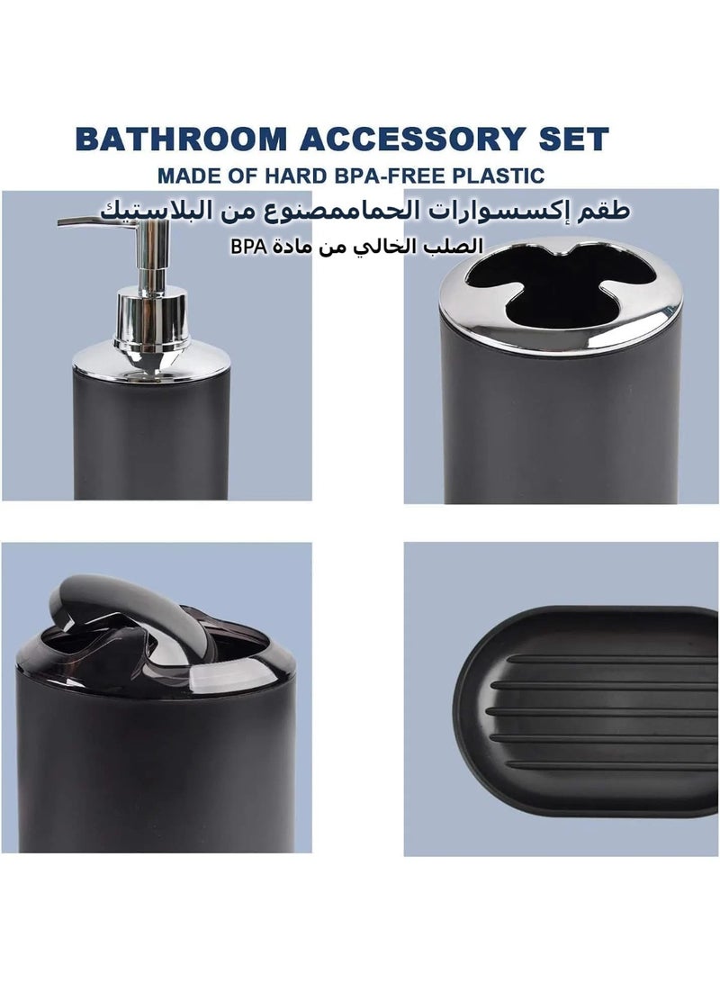 Bathroom Accessories, Set 6 Piece Bath Ensemble includes Soap Dispenser, Toothbrush Holder, Toothbrush Cup, Soap Dish for Decorative Countertop and Housewarming Gift (black) - Image 3