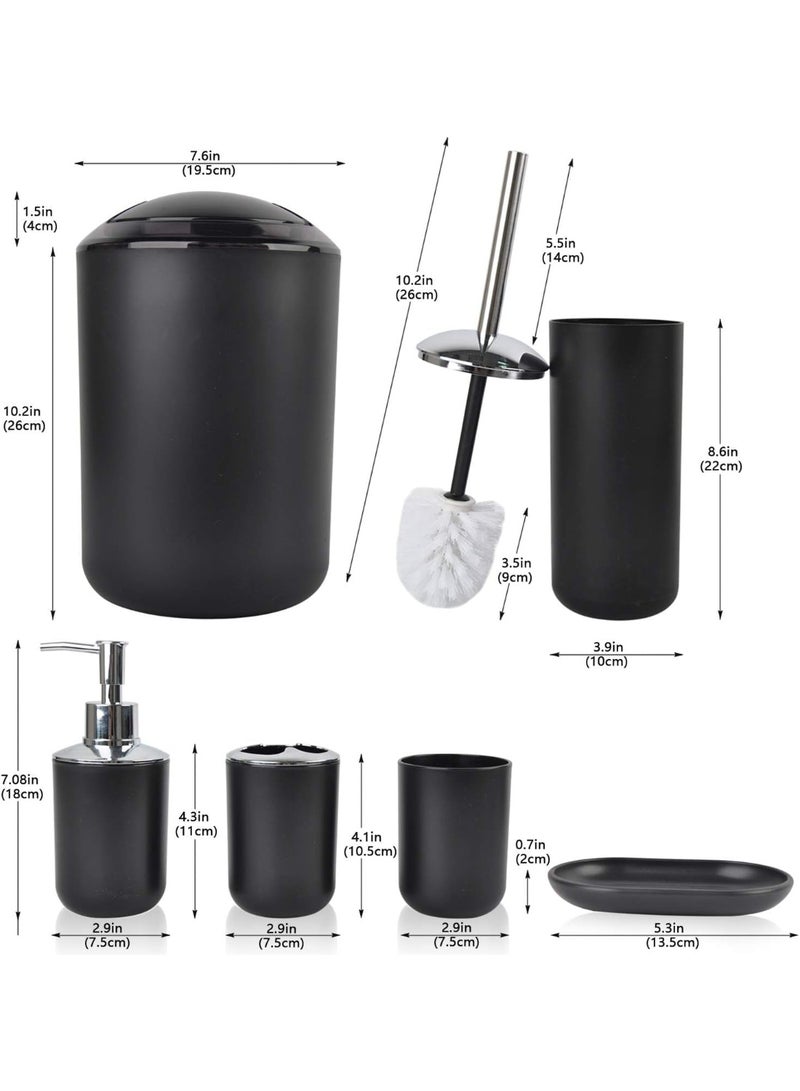 Bathroom Accessories, Set 6 Piece Bath Ensemble includes Soap Dispenser, Toothbrush Holder, Toothbrush Cup, Soap Dish for Decorative Countertop and Housewarming Gift (black) - Image 2
