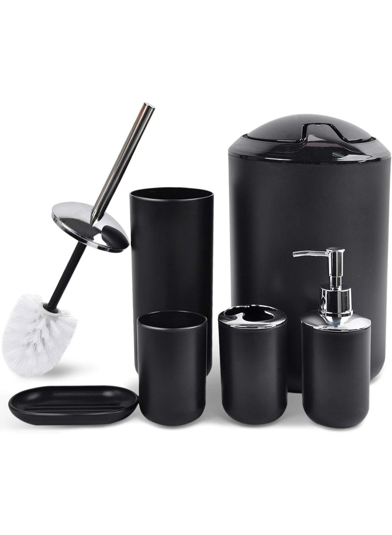 Bathroom Accessories, Set 6 Piece Bath Ensemble includes Soap Dispenser, Toothbrush Holder, Toothbrush Cup, Soap Dish for Decorative Countertop and Housewarming Gift (black) - Image 1
