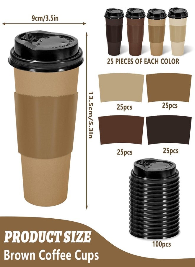 Whaline أكواب قهوة ورقية بنية disposable من واهلين 100 قطعة مع أغطية وأكمام لون بني متدرج لمستلزمات الحفلات المنزلية والمطاعم - Image 2