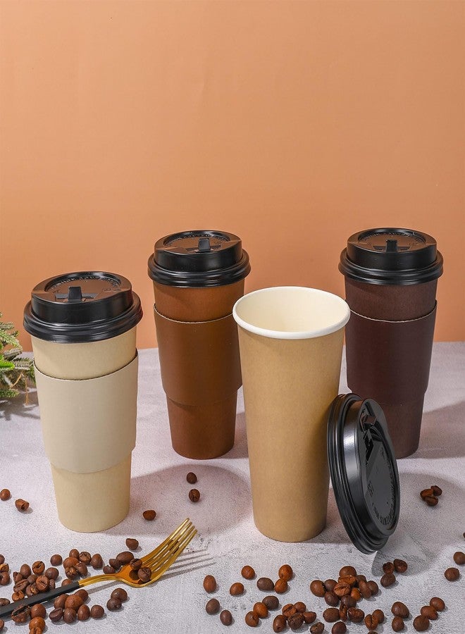 Whaline أكواب قهوة ورقية بنية disposable من واهلين 100 قطعة مع أغطية وأكمام لون بني متدرج لمستلزمات الحفلات المنزلية والمطاعم - Image 4