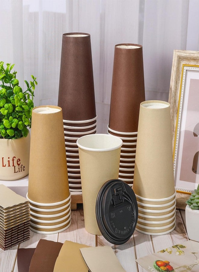 Whaline أكواب قهوة ورقية بنية disposable من واهلين 100 قطعة مع أغطية وأكمام لون بني متدرج لمستلزمات الحفلات المنزلية والمطاعم - Image 5