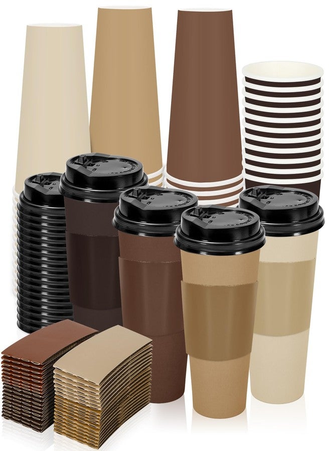 Whaline أكواب قهوة ورقية بنية disposable من واهلين 100 قطعة مع أغطية وأكمام لون بني متدرج لمستلزمات الحفلات المنزلية والمطاعم - Image 1