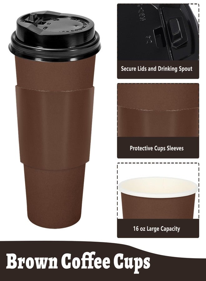 Whaline أكواب قهوة ورقية بنية disposable من واهلين 100 قطعة مع أغطية وأكمام لون بني متدرج لمستلزمات الحفلات المنزلية والمطاعم - Image 3