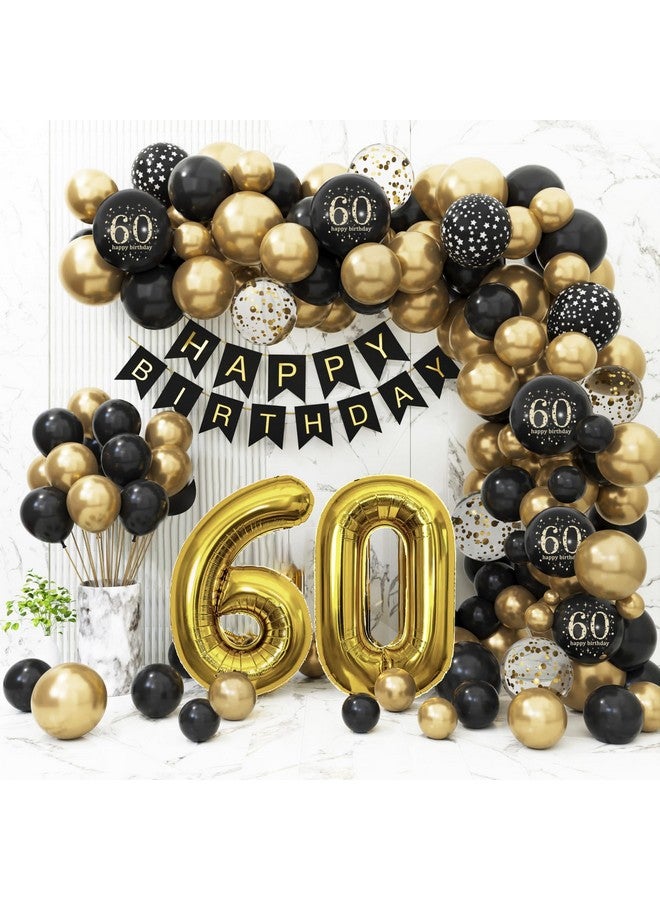 Sllyfo 60Th Birthday Decorations For Men Women Black And Gold 60Th Birthday Balloons Set Party Decorations With Happy 60Th Birthday Decorations Banner，Black Gold Decor For 60Th Birthday Party - Image 1