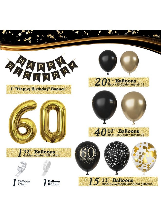 Sllyfo 60Th Birthday Decorations For Men Women Black And Gold 60Th Birthday Balloons Set Party Decorations With Happy 60Th Birthday Decorations Banner，Black Gold Decor For 60Th Birthday Party - Image 5