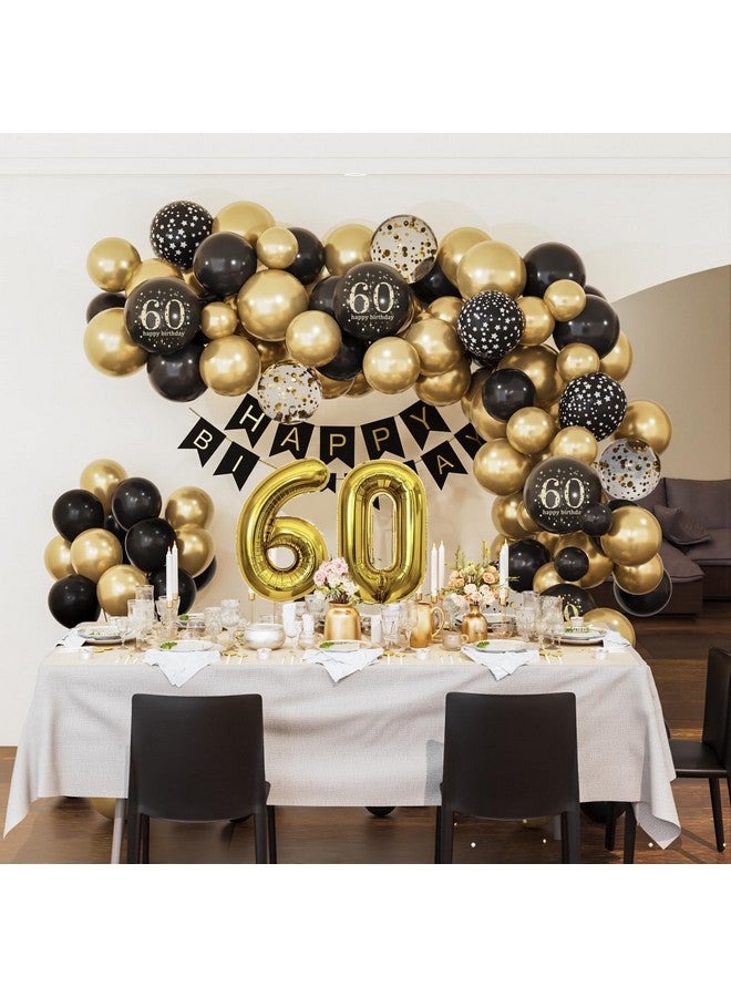 Sllyfo 60Th Birthday Decorations For Men Women Black And Gold 60Th Birthday Balloons Set Party Decorations With Happy 60Th Birthday Decorations Banner，Black Gold Decor For 60Th Birthday Party - Image 2