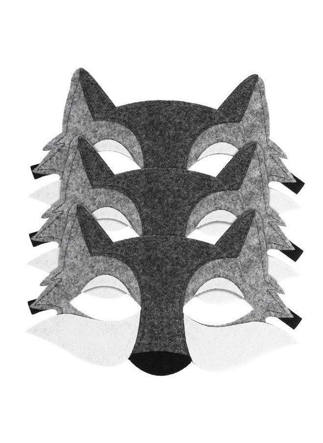 NUOBESTY - 3Pcs Wolf Animals Plastic Felt Half Face Black Wolf Animal Masquerade For Kids Halloween Masks Dress Up Party Supplies (Grey) - Image 1