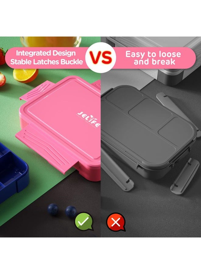 Jelife Kids Bento Box Lunch Box - 1450ml Leakproof 6 Compartments Bento Lunchbox Kids Lunch Boxes with Food Utensils for Back to School, Book-Style Lunch Snack Containers for Toddler Daycare, Pink - Image 3