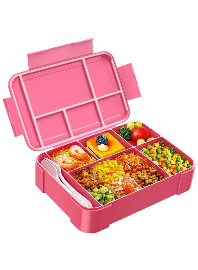 Jelife Kids Bento Box Lunch Box - 1450ml Leakproof 6 Compartments Bento Lunchbox Kids Lunch Boxes with Food Utensils for Back to School, Book-Style Lunch Snack Containers for Toddler Daycare, Pink - Image 1