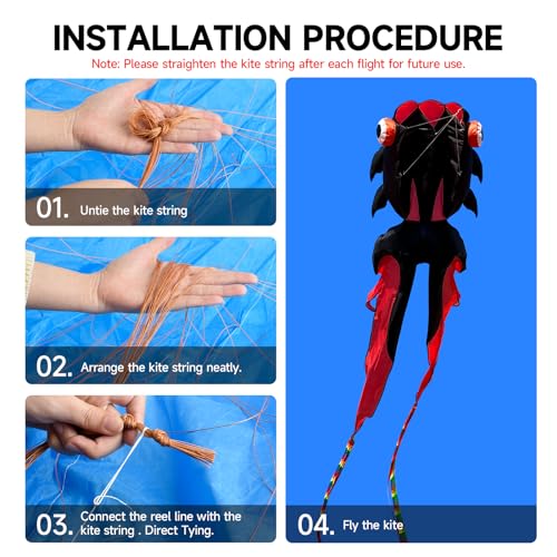 Catch&Hunt 43ft Large Kites for Adults,3D Goldfish Frameless Soft Umbrella Giant Flying Kites,Easy to Fly with 330Ft Kite String in Beach and Amusement Parks-Ages 12+ (Black red) - Image 5