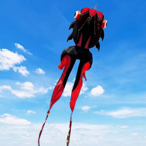 Catch&Hunt 43ft Large Kites for Adults,3D Goldfish Frameless Soft Umbrella Giant Flying Kites,Easy to Fly with 330Ft Kite String in Beach and Amusement Parks-Ages 12+ (Black red) - Image 1