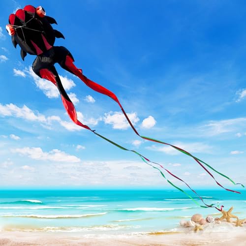 Catch&Hunt 43ft Large Kites for Adults,3D Goldfish Frameless Soft Umbrella Giant Flying Kites,Easy to Fly with 330Ft Kite String in Beach and Amusement Parks-Ages 12+ (Black red) - Image 2