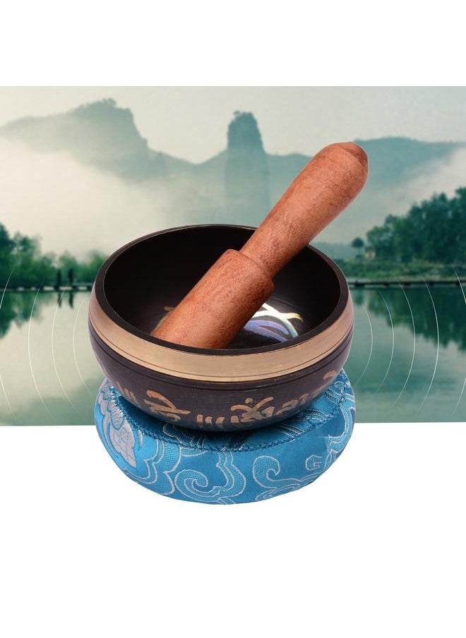 Thoraya Tibetan Singing Bowl Set with 8.5cm/3.3inch Handmade Metal Sound Bowl & Soft Cushion(random color delivery) & Wooden Striker for Meditation Sound Chakra Healing Yoga Relaxation  - Image 1