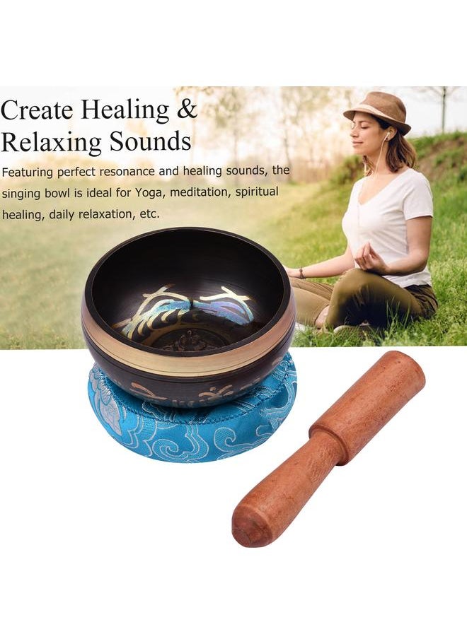 Thoraya Tibetan Singing Bowl Set with 8.5cm/3.3inch Handmade Metal Sound Bowl & Soft Cushion(random color delivery) & Wooden Striker for Meditation Sound Chakra Healing Yoga Relaxation  - Image 4