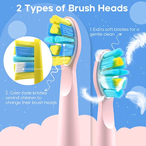 SEAGO Kids Electric Toothbrush, Sonic Soft Bristle Rechargeable Toothbrushes with DIY Stickers, 5 Modes, Includes 4 Replacement Brush Heads, Ages 3 to 12 Years Old (Pink) - Image 3