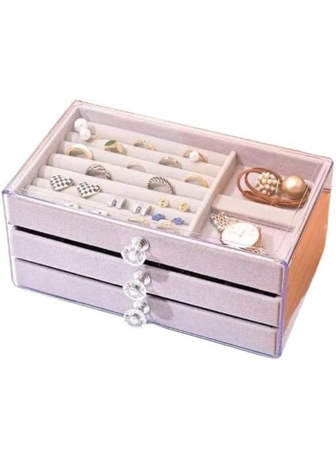 MISBAH MISBAH Acrylic Jewelry Organizer Box with 3 Drawers, Antic Jewelry Storage for Earrings, Bangles, Bracelets, Necklaces, Rings, Clear  - Image 4