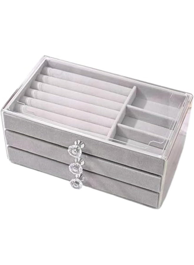 MISBAH MISBAH Acrylic Jewelry Organizer Box with 3 Drawers, Antic Jewelry Storage for Earrings, Bangles, Bracelets, Necklaces, Rings, Clear  - Image 1