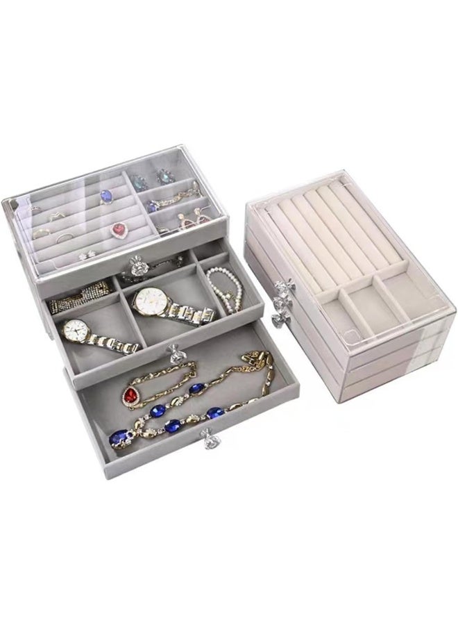 MISBAH MISBAH Acrylic Jewelry Organizer Box with 3 Drawers, Antic Jewelry Storage for Earrings, Bangles, Bracelets, Necklaces, Rings, Clear  - Image 2