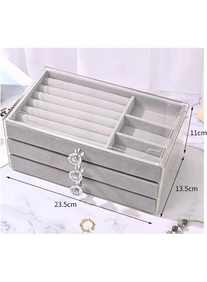 MISBAH MISBAH Acrylic Jewelry Organizer Box with 3 Drawers, Antic Jewelry Storage for Earrings, Bangles, Bracelets, Necklaces, Rings, Clear  - Image 3