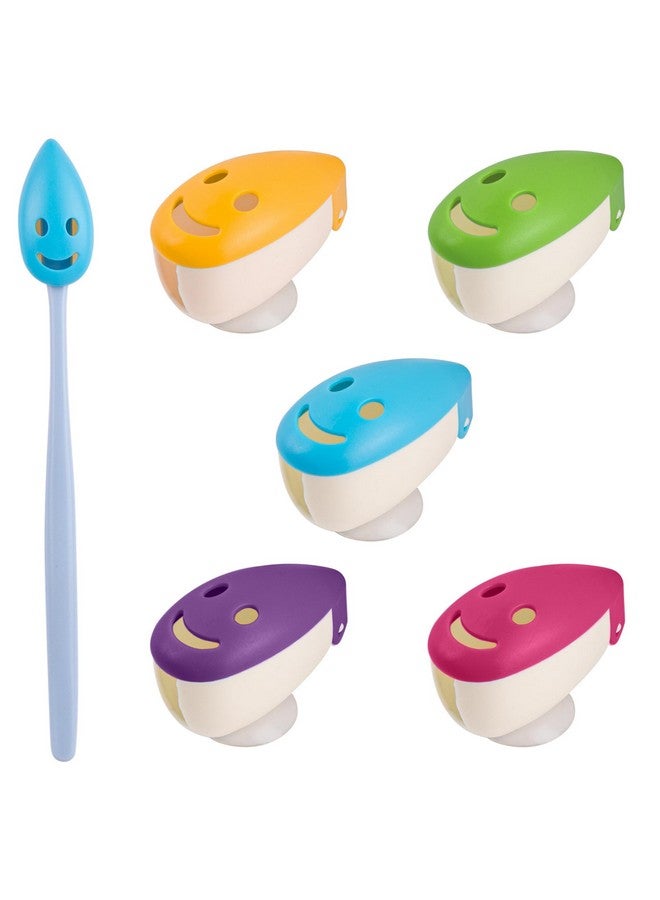 AUEAR, 5 Pack Happy FaceToothbrush Holder Cover Case Cap With Suction Cup for Travel 5 Colors - Image 1