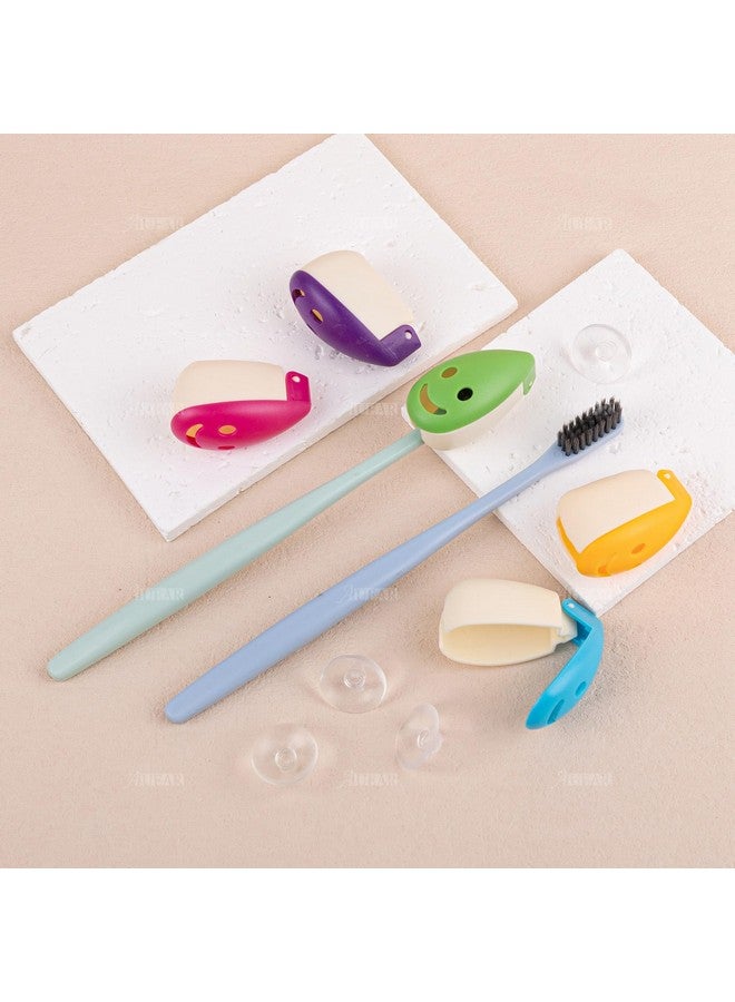 AUEAR, 5 Pack Happy FaceToothbrush Holder Cover Case Cap With Suction Cup for Travel 5 Colors - Image 5