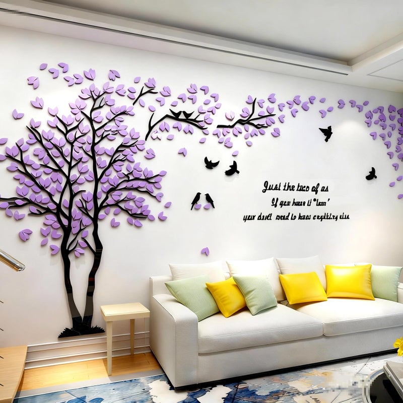 guangmu Family Tree Wall Decor Decals - DIY 3D Tree of Life Wall Art Large Decal Stickers Silver Decor Living Room Mural for Bedroom Hallway Home TV Background (Purple Left,M-98X51in) - Image 1