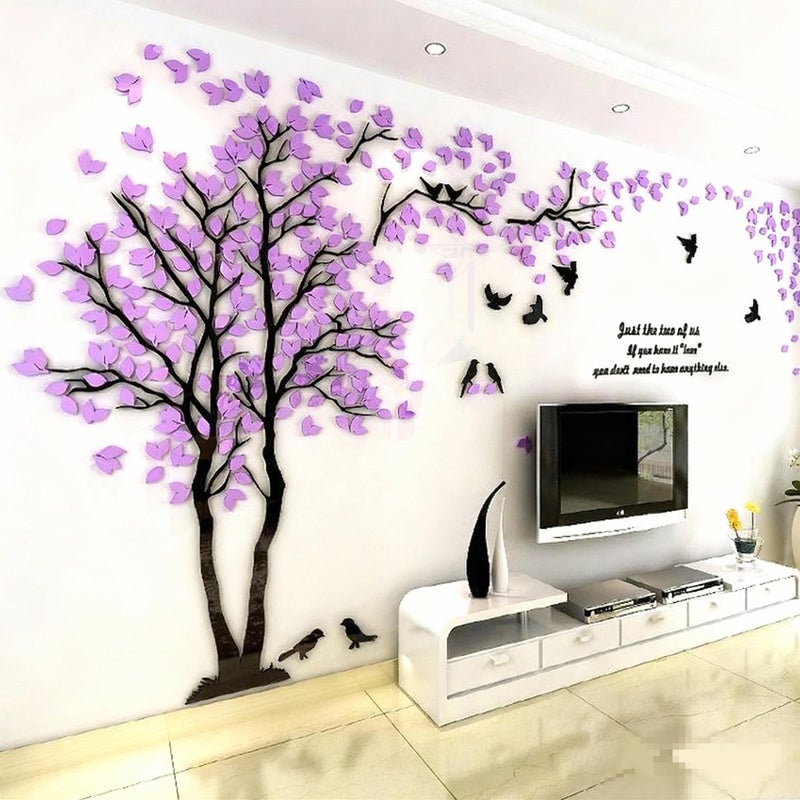 guangmu Family Tree Wall Decor Decals - DIY 3D Tree of Life Wall Art Large Decal Stickers Silver Decor Living Room Mural for Bedroom Hallway Home TV Background (Purple Left,M-98X51in) - Image 5