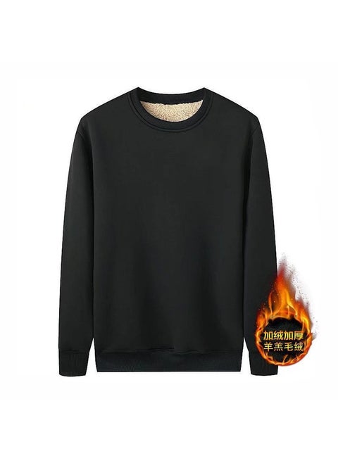 Mens Winter Sherpa-Lined Hoodie Pants Set Crewneck Sweatshirt Lambskin