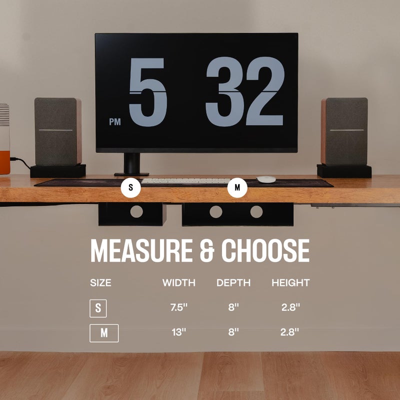 COREMINDED Under Desk Storage Shelf - Carbon Steel Under Desk Tray with Cable Management, Mountable Add-On Shelf for Table & Office Desks (13" x 8" x 2.8") - Image 2