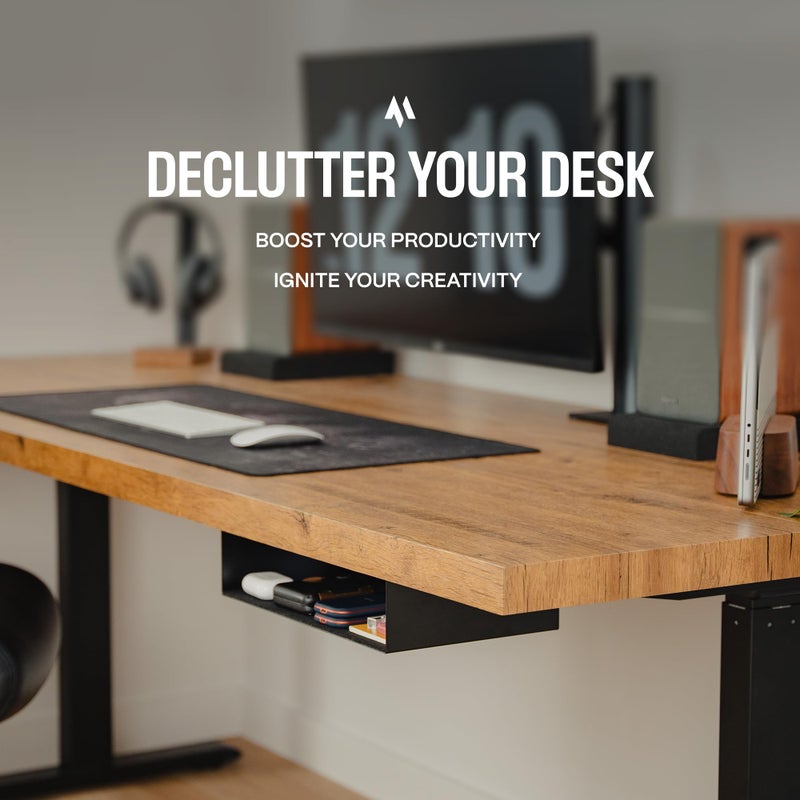 COREMINDED Under Desk Storage Shelf - Carbon Steel Under Desk Tray with Cable Management, Mountable Add-On Shelf for Table & Office Desks (13" x 8" x 2.8") - Image 4