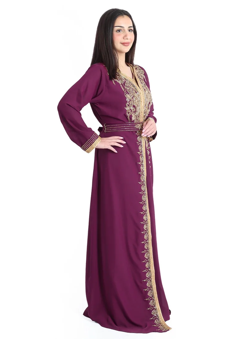 IKKXA Crystal Craft Dazzling Threadwork Purple Kaftan IKW1110