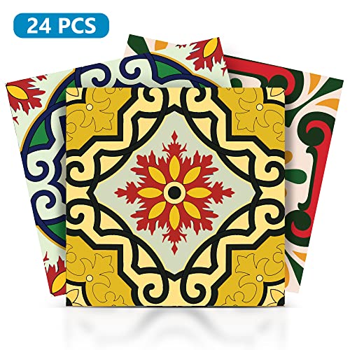 Mi Alma Tile Stickers 24 PC Set Authentic Traditional Talavera Tiles Stickersl Bathroom & Kitchen Tile Decals Easy to Apply Just Peel & Stick Home Decor 6x6 Inch (Mexican Spanish 24pc C55) - Image 3