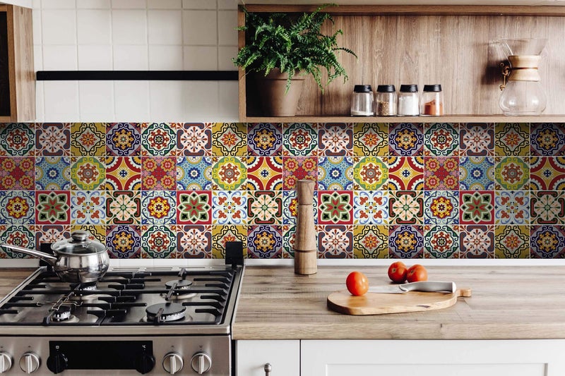 Mi Alma Tile Stickers 24 PC Set Authentic Traditional Talavera Tiles Stickersl Bathroom & Kitchen Tile Decals Easy to Apply Just Peel & Stick Home Decor 6x6 Inch (Mexican Spanish 24pc C55) - Image 2