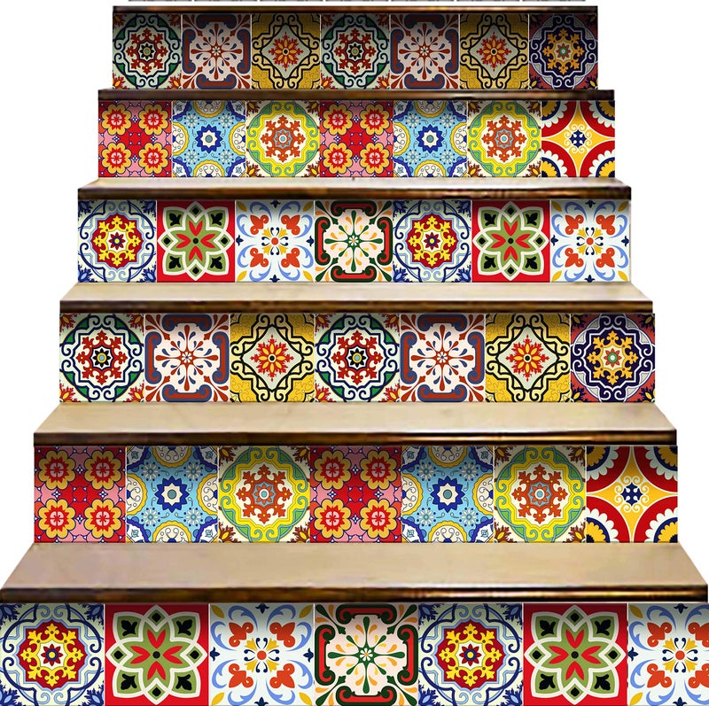 Mi Alma Tile Stickers 24 PC Set Authentic Traditional Talavera Tiles Stickersl Bathroom & Kitchen Tile Decals Easy to Apply Just Peel & Stick Home Decor 6x6 Inch (Mexican Spanish 24pc C55) - Image 4