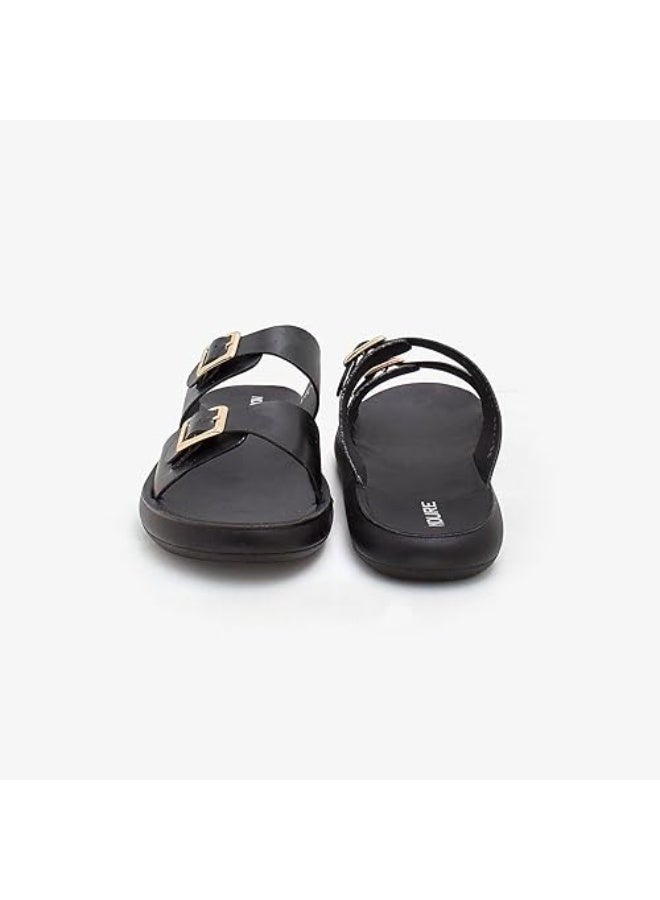 NDURE Women's Black Double Buckle Slide Sandals - Image 3