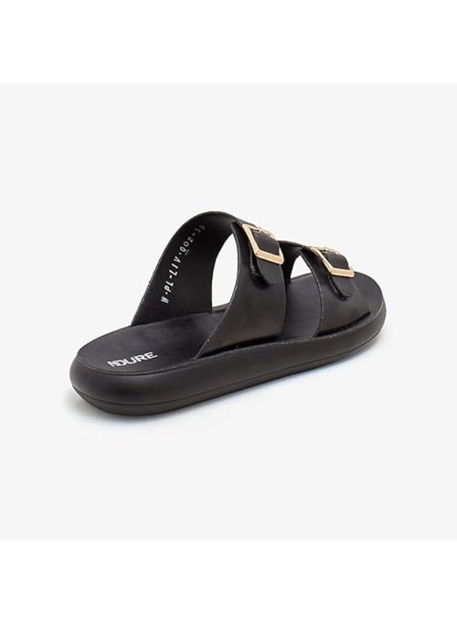 NDURE Women's Black Double Buckle Slide Sandals - Image 5