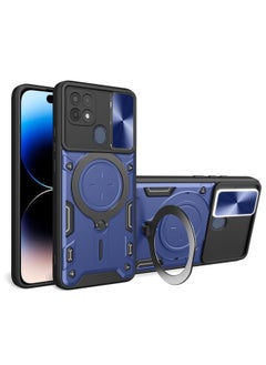 HuHa Case Cover For OPPO A15 / A15s / A35 2021 CD Texture Sliding Camshield Magnetic Holder Phone Case Blue 
