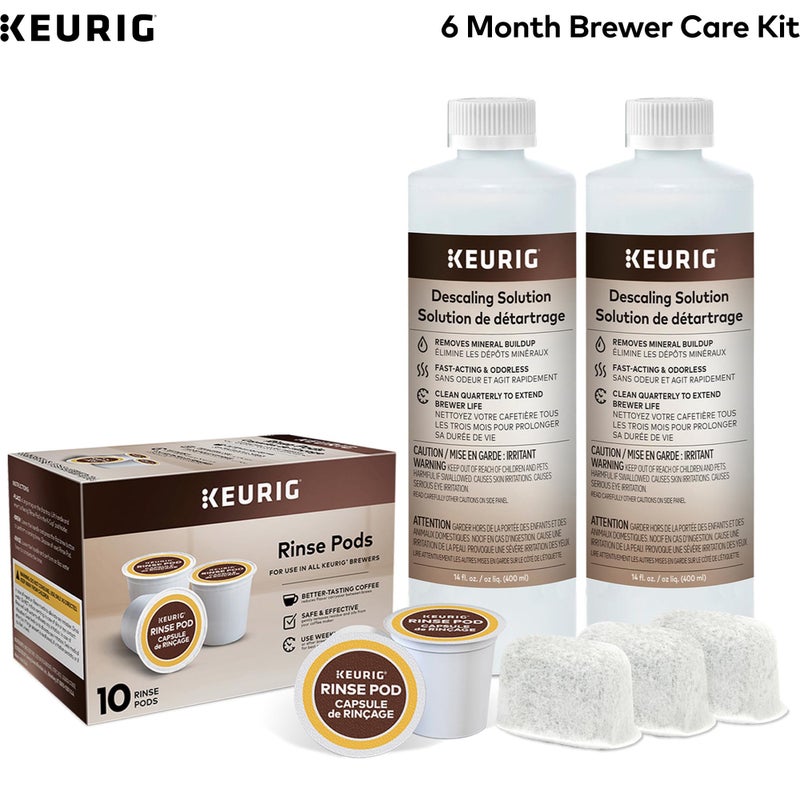 Keurig طقم صيانة ماكينة قهوة كوريج، يشمل محلول إزالة الترسبات، خراطيش فلتر المياه وبودات الشطف، متوافق مع ماكينات قهوة كوريج كلاسيك/1.0 و2.0 كاب كاب، 14 قطعة - Image 2