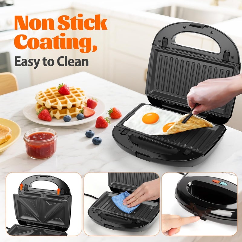 Aigostar Sandwich Maker Panini Press Grill, 3 in 1 Waffle Maker with Removable Non-stick Plates, Electric Grilled Cheese Maker, Portable Cool Touch Handle, Led Indicator Lights & Easy to Clean, 750W - Image 4