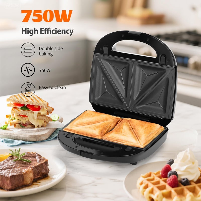Aigostar Sandwich Maker Panini Press Grill, 3 in 1 Waffle Maker with Removable Non-stick Plates, Electric Grilled Cheese Maker, Portable Cool Touch Handle, Led Indicator Lights & Easy to Clean, 750W - Image 3