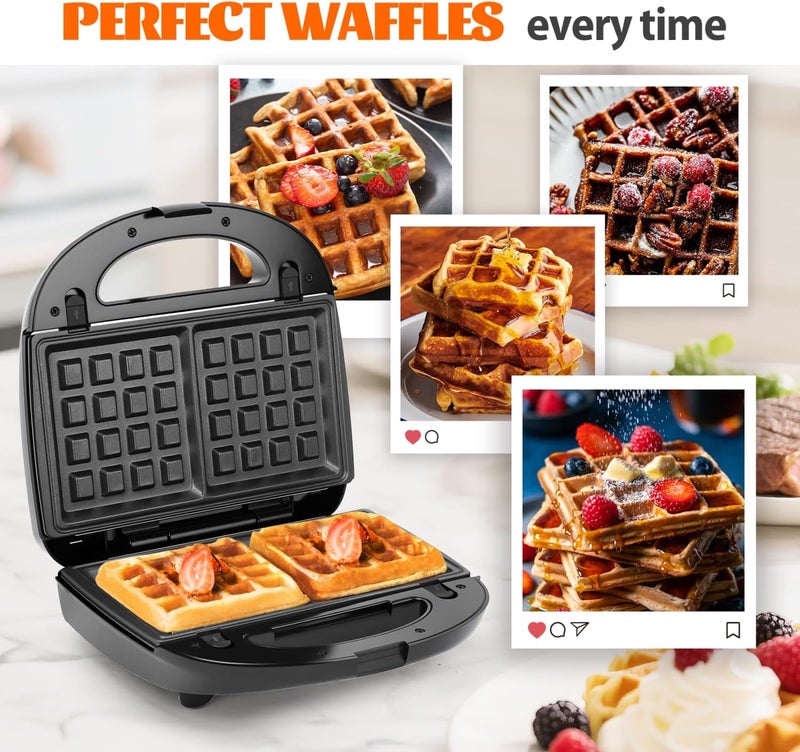 Aigostar Sandwich Maker Panini Press Grill, 3 in 1 Waffle Maker with Removable Non-stick Plates, Electric Grilled Cheese Maker, Portable Cool Touch Handle, Led Indicator Lights & Easy to Clean, 750W - Image 5
