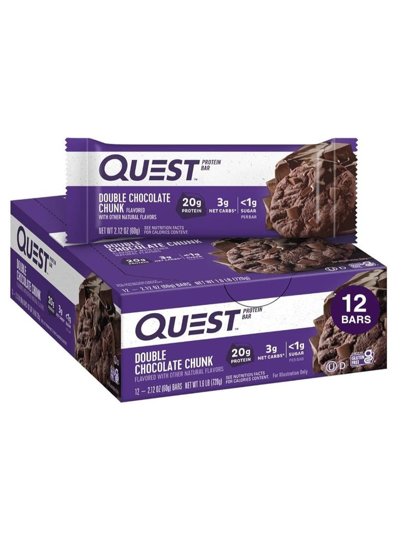 بار بروتين كويست نيوتريشن، غني بالبروتين، منخفض الكربوهيدرات، خالي من الغلوتين والصويا، مناسب لنظام الكيتو الغذائي، (قطعة شوكولاتة مزدوجة) عبوة من 12 قطعة - Image 1